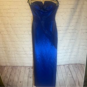 Showtime Collection blue satin strapless beaded gown, 6